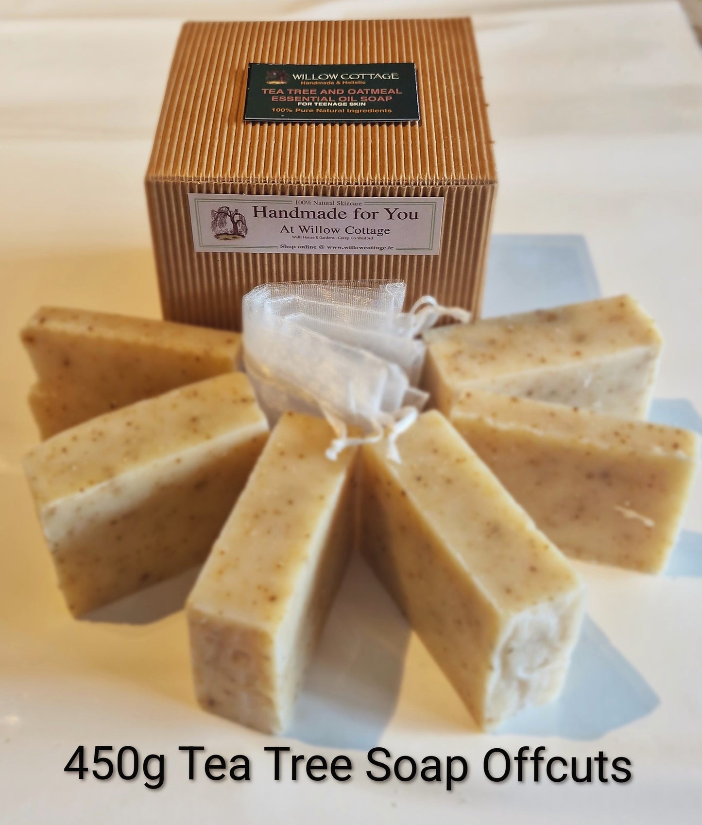 450g Tea Tree & Oatmeal Essential Oil Soap Offcuts = equivalent weight of 5 bars for the price of 4